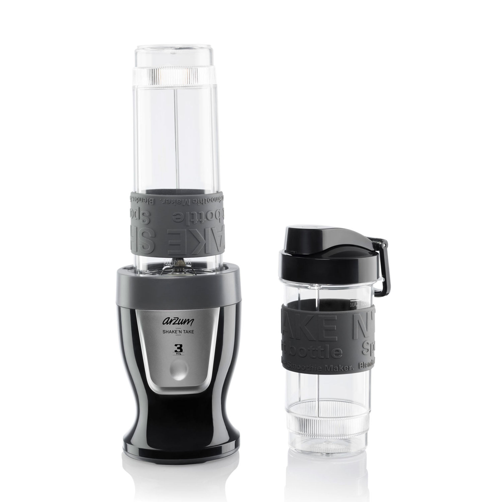 Introducing the Arzum Shake’n Take Personal Blender, the perfect addition for hotels, healthcare centres, student accommodations, and more. With its powerful 500W motor, this blender allows for quick and effortless preparation of smoothies, shakes, and beverages. Equipped with two BPA-free bottles (570ml and 400ml), it offers versatile options for different serving sizes. The no-drip drinking lids and convenient carry hooks make it ideal for a busy lifestyle. The non-slip silicone grip on the bottles ensures secure handling. The stainless-steel ice-crushing blades deliver smooth textures, and the one-touch operation makes blending easy and efficient.