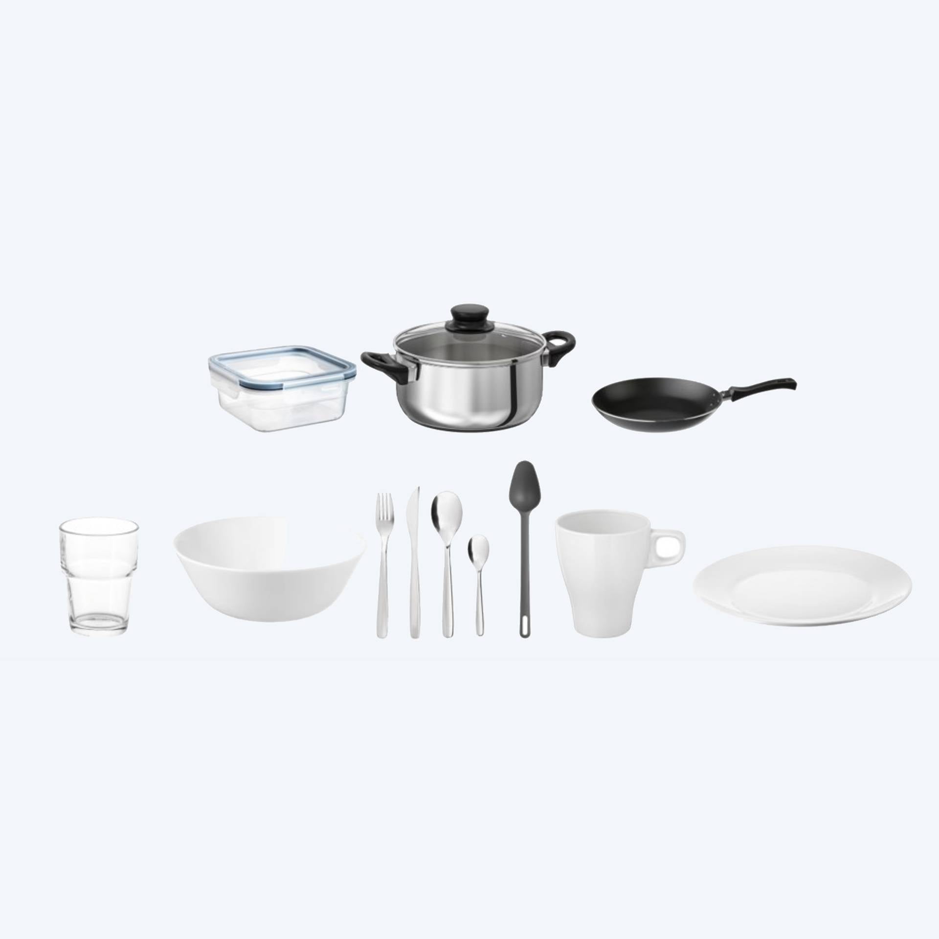 Introducing our Kitchen Pack, thoughtfully curated to meet the everyday culinary needs of residents. Ideal for student accommodations, housing facilities, and more, this set ensures that tenants have all the essential tools and utensils required for a comfortable and efficient cooking experience.